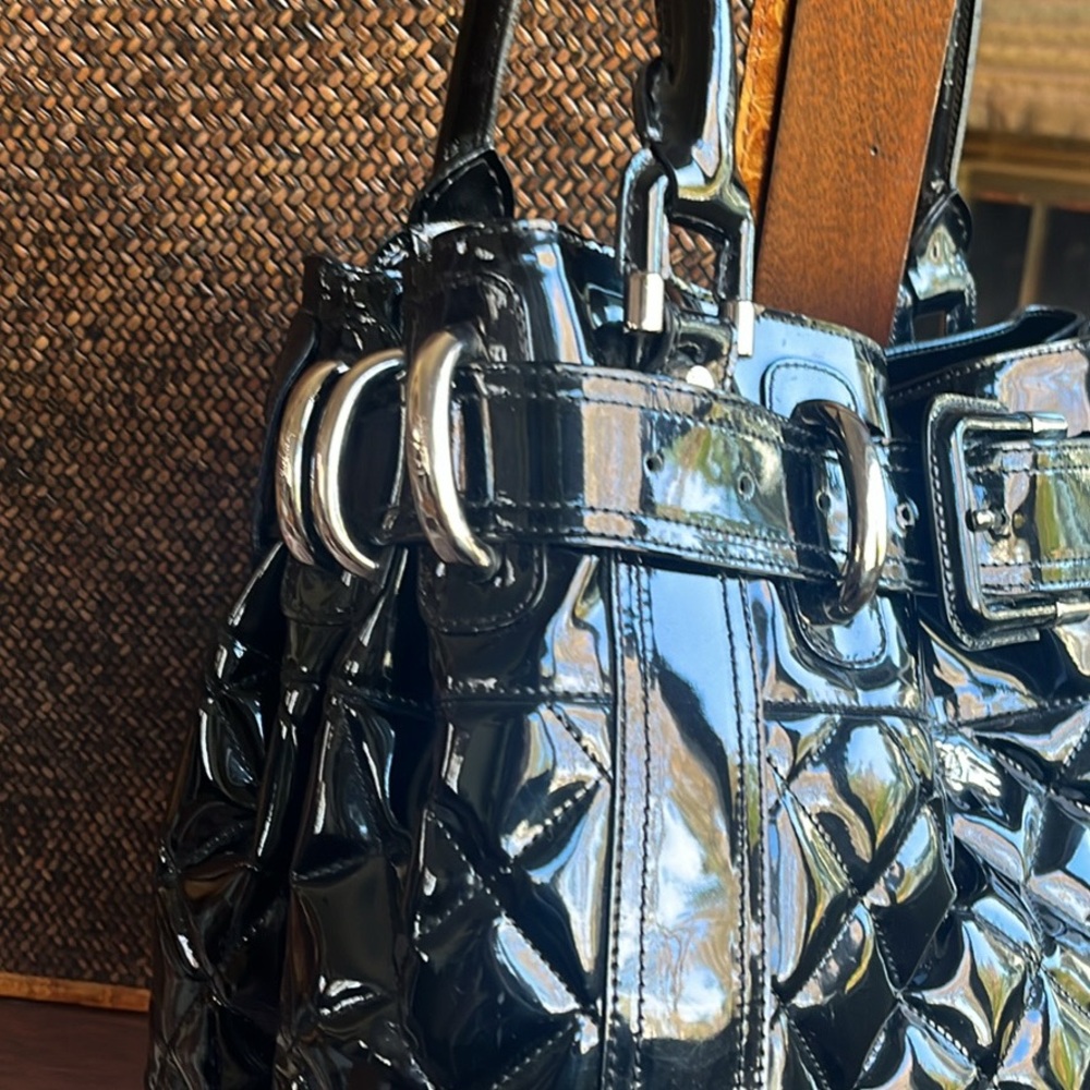 Burberry Beaton Guilted Black patent leather large tote.